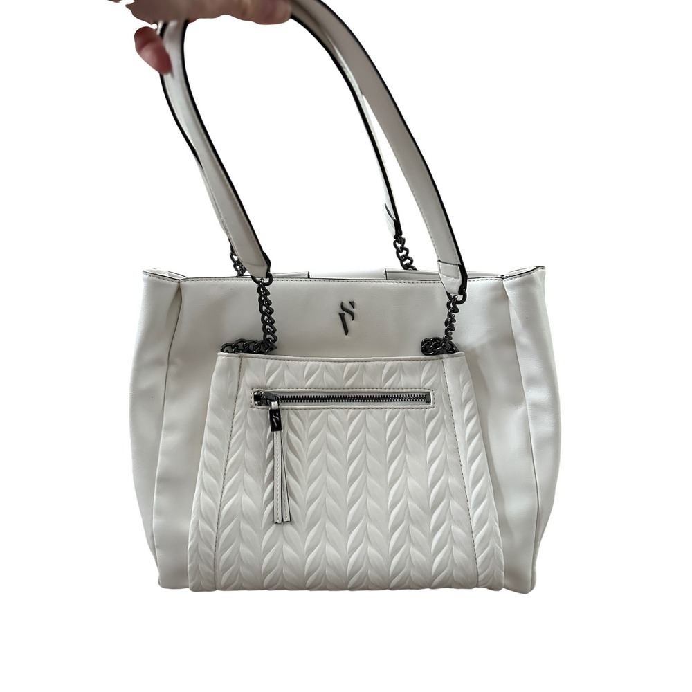 Simply Vera Vera Wang White Quilted Chain Tote Handbag Purse‎